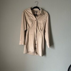 Zara Beige Button-Up Dress suede